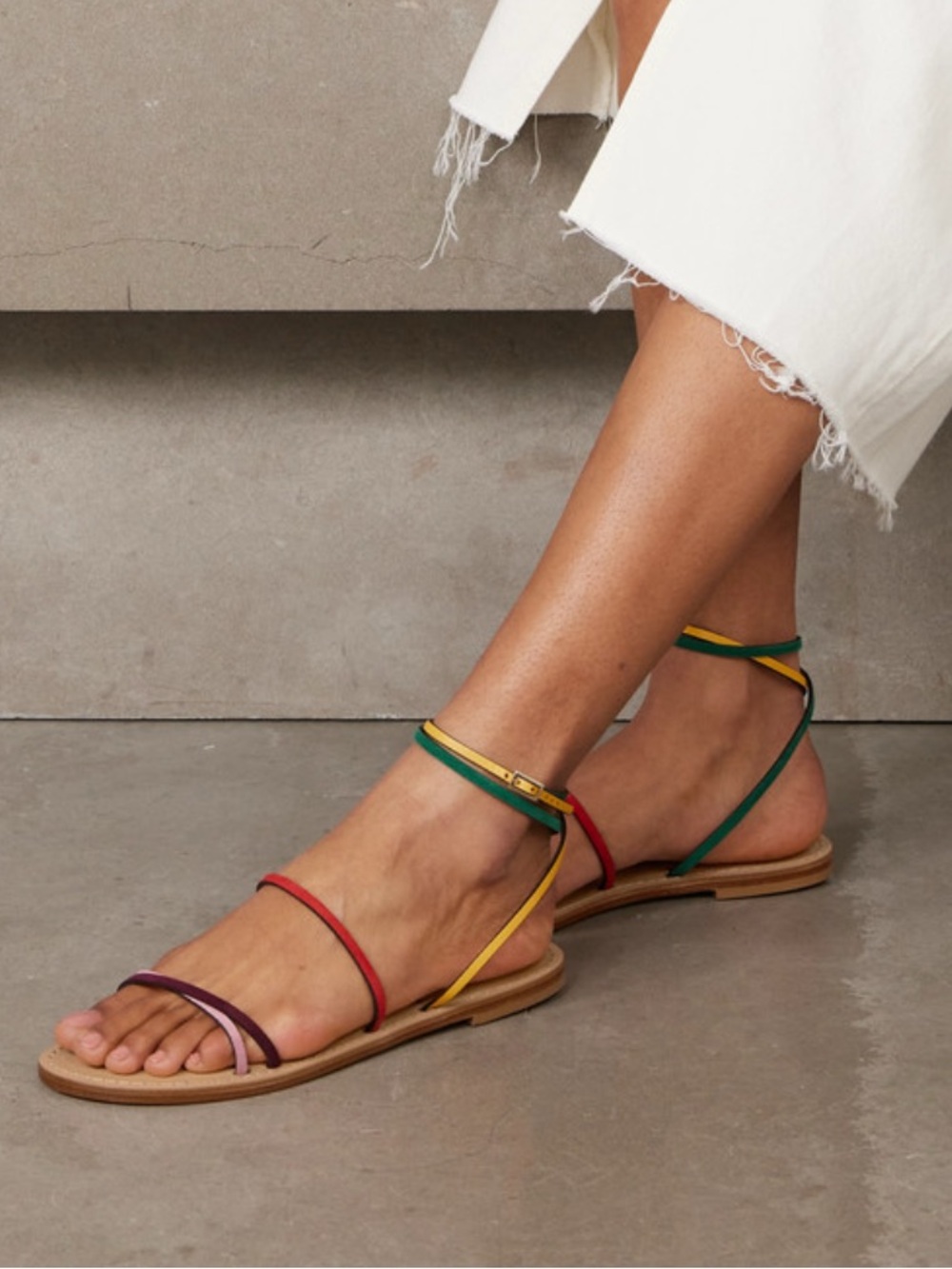 Amanu Multicolor Suede Strappy Leather Ankle Sandals